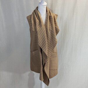 NWT Le Moda Size *S-L Camel Colored Sleeveless Open Cardigan Asymmetrical